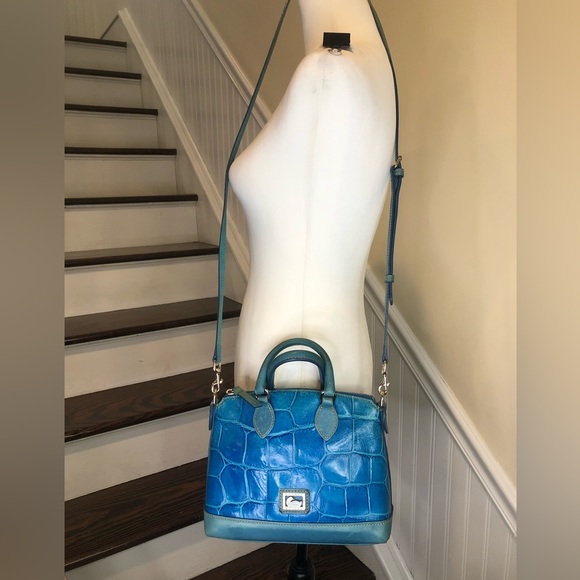 DOONEY BOURKE Electric Blue Croc Embossed Leather Top Handle Crossbody Bag - Picture 7 of 16